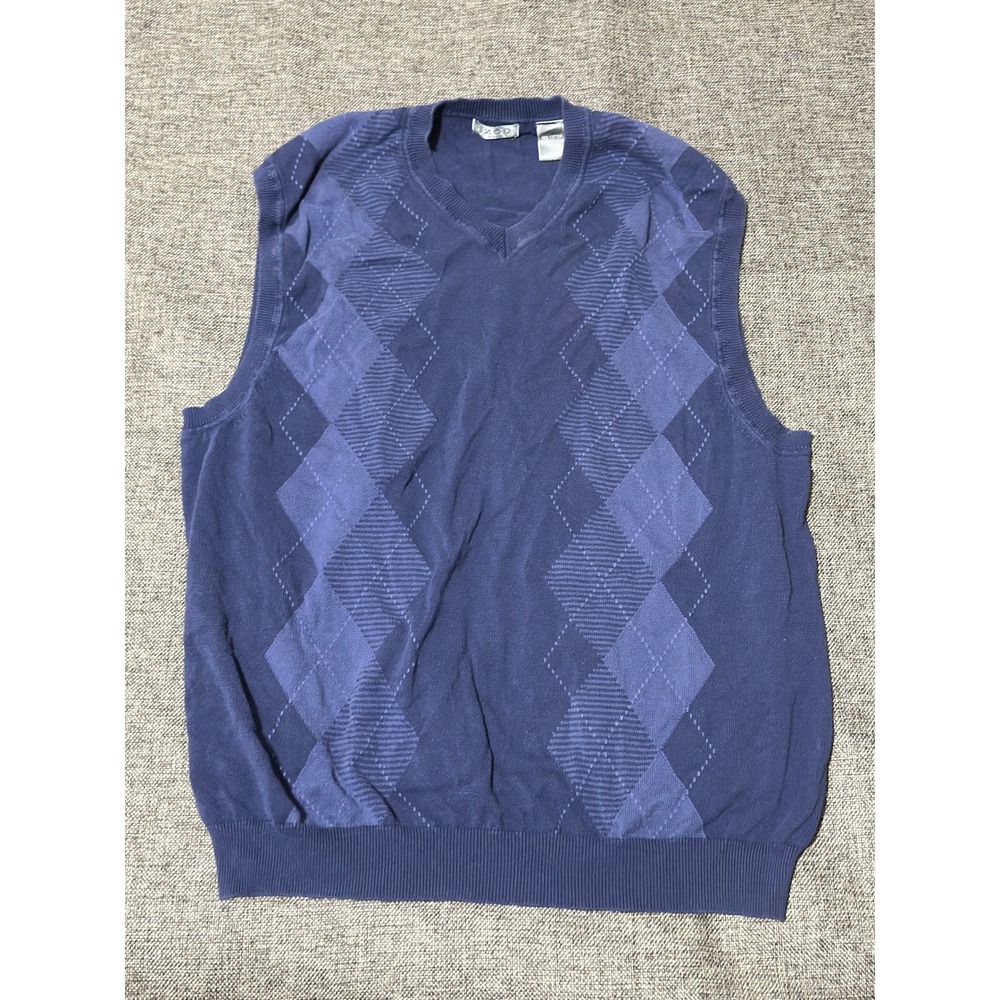 IZOD Mens XL Sweater Vest Blue Argyle V-Neck Cotton Golf